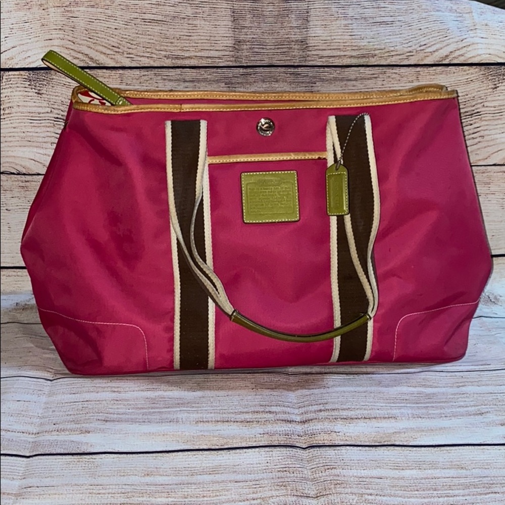 Pink Nylon Coach Hampton Tote XL Signature